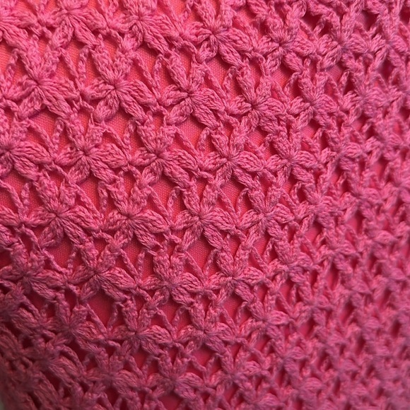 Lilly Pulitzer Vintage Pink Crochet Knit Top Cap Sleeves V-Neck Women's Size Med - Picture 4 of 11